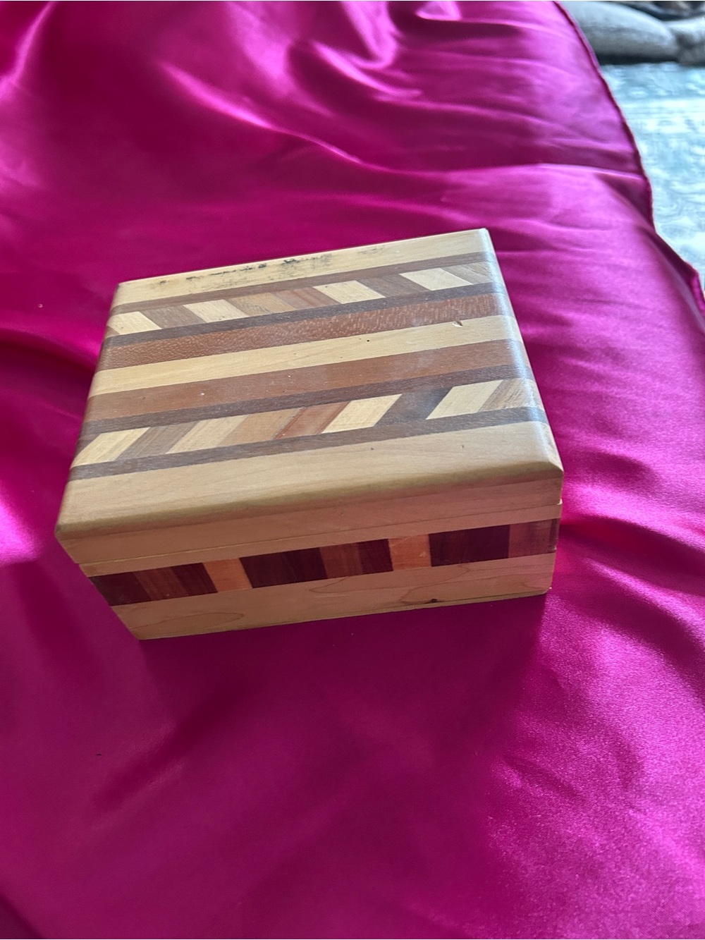 Wooden Trinket Box with Wood Inlay